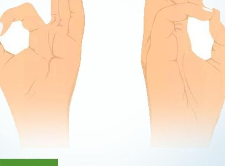 Back Mudra hand gesture with both hands forming the Gyan seal