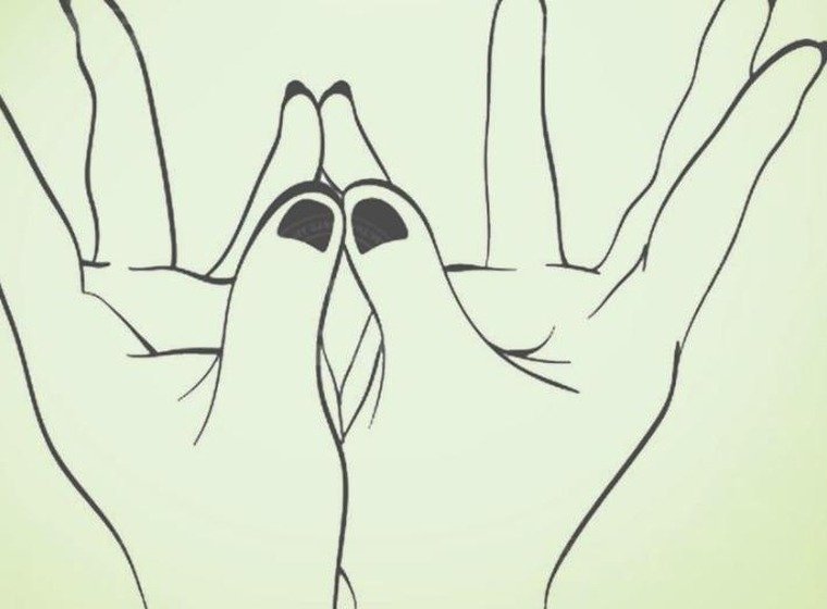Lotus Mudra hand gesture with hands open like a blooming flower