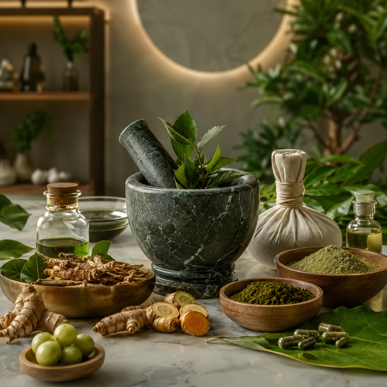 Ayurvedic herbal medicine preparation at Anzee Ayurveda