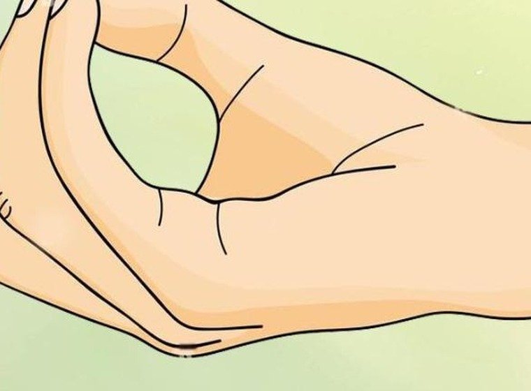 Prana Mudra hand gesture with ring and little finger touching the thumb