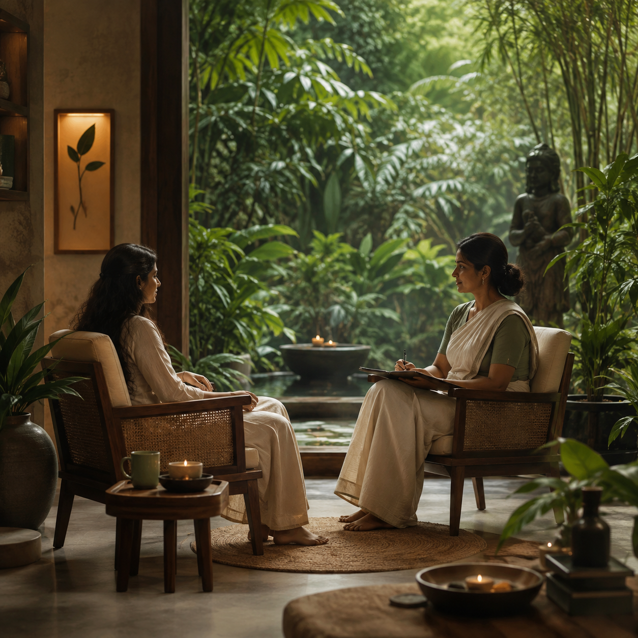 A psychologist listening attentively to a client during a counselling session